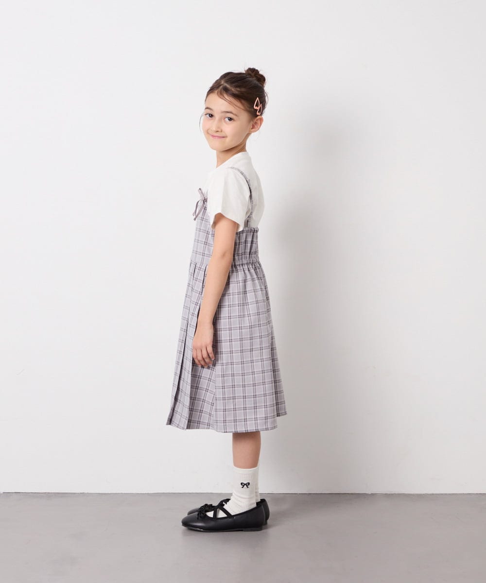 KJEFD42059 a.v.v KIDS(アー・ヴェ・ヴェ) [130-160]フロントリボンプリーツジャンスカ グレー