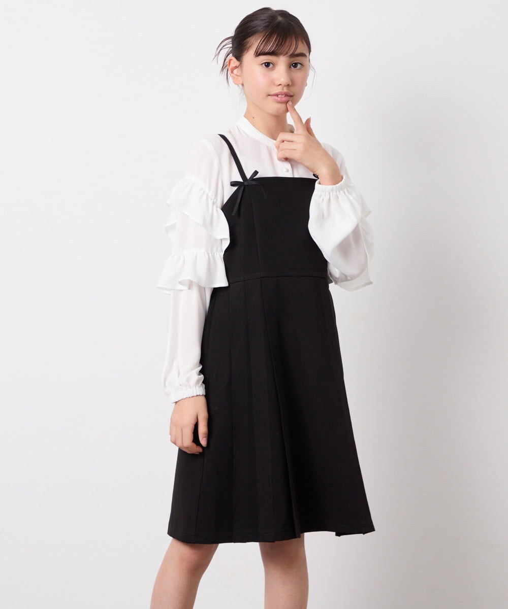 KJEFD42059 a.v.v KIDS(アー・ヴェ・ヴェ) [130-160]フロントリボンプリーツジャンスカ ブラック