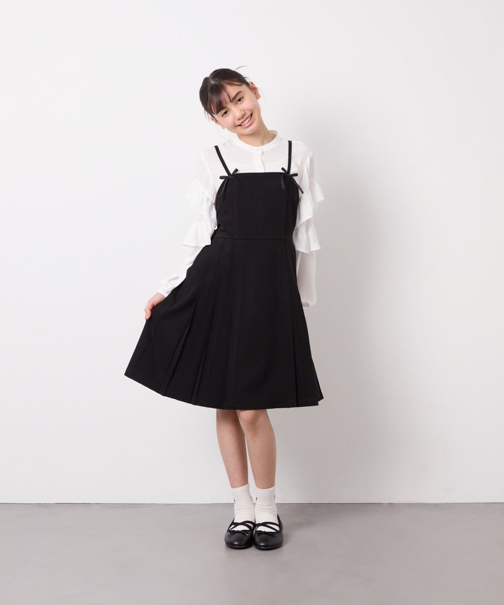 KJEFD42059 a.v.v KIDS(アー・ヴェ・ヴェ) [130-160]フロントリボンプリーツジャンスカ ブラック