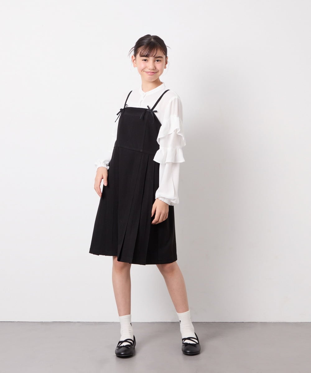 KJEFD42059 a.v.v KIDS(アー・ヴェ・ヴェ) [130-160]フロントリボンプリーツジャンスカ ブラック