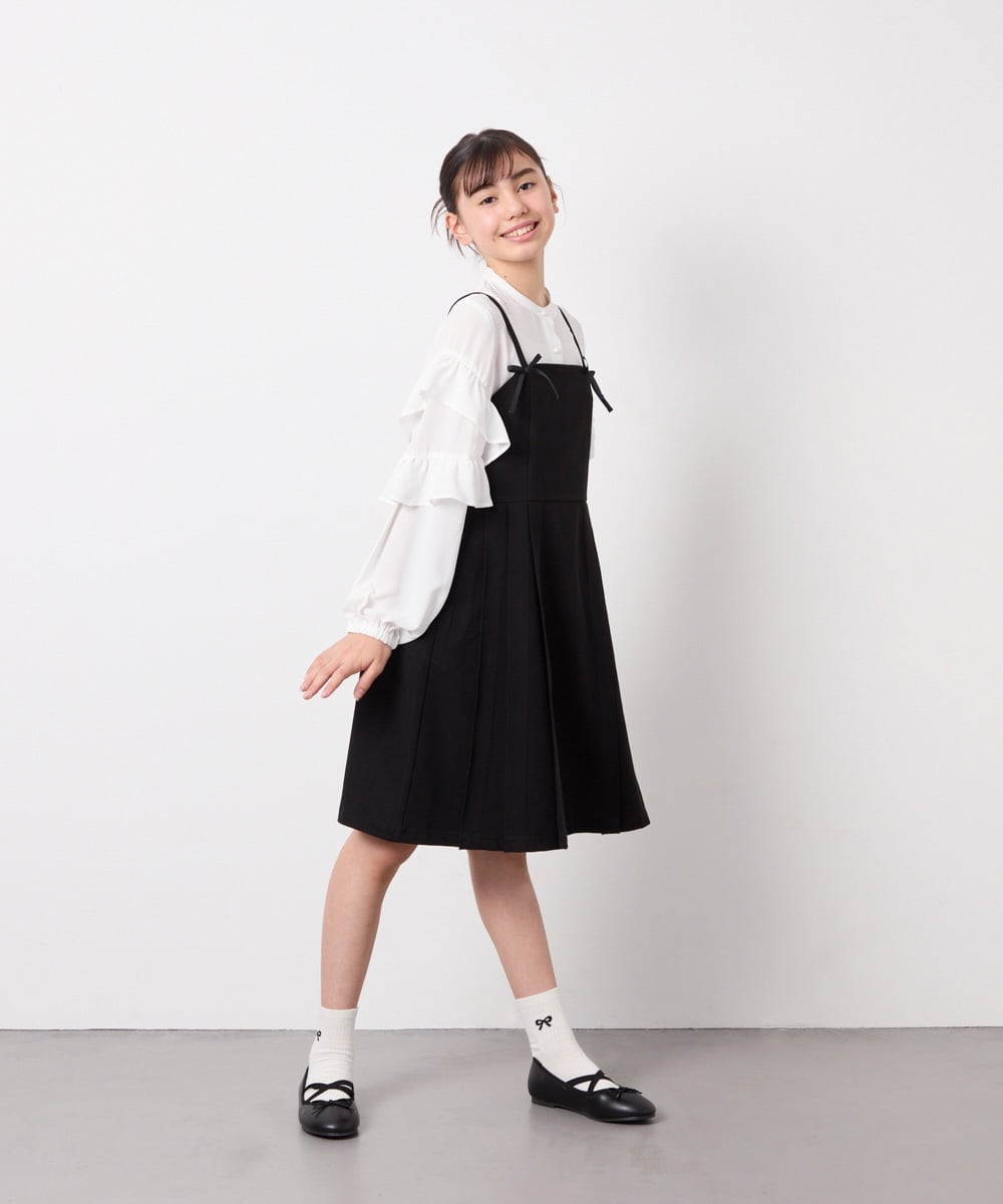 KJEFD42059 a.v.v KIDS(アー・ヴェ・ヴェ) [130-160]フロントリボンプリーツジャンスカ ブラック