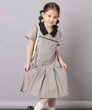 KJEFD55059 a.v.v KIDS(アー・ヴェ・ヴェ) [130-160]【洗える】タックプリーツ襟付きワンピース ベージュ