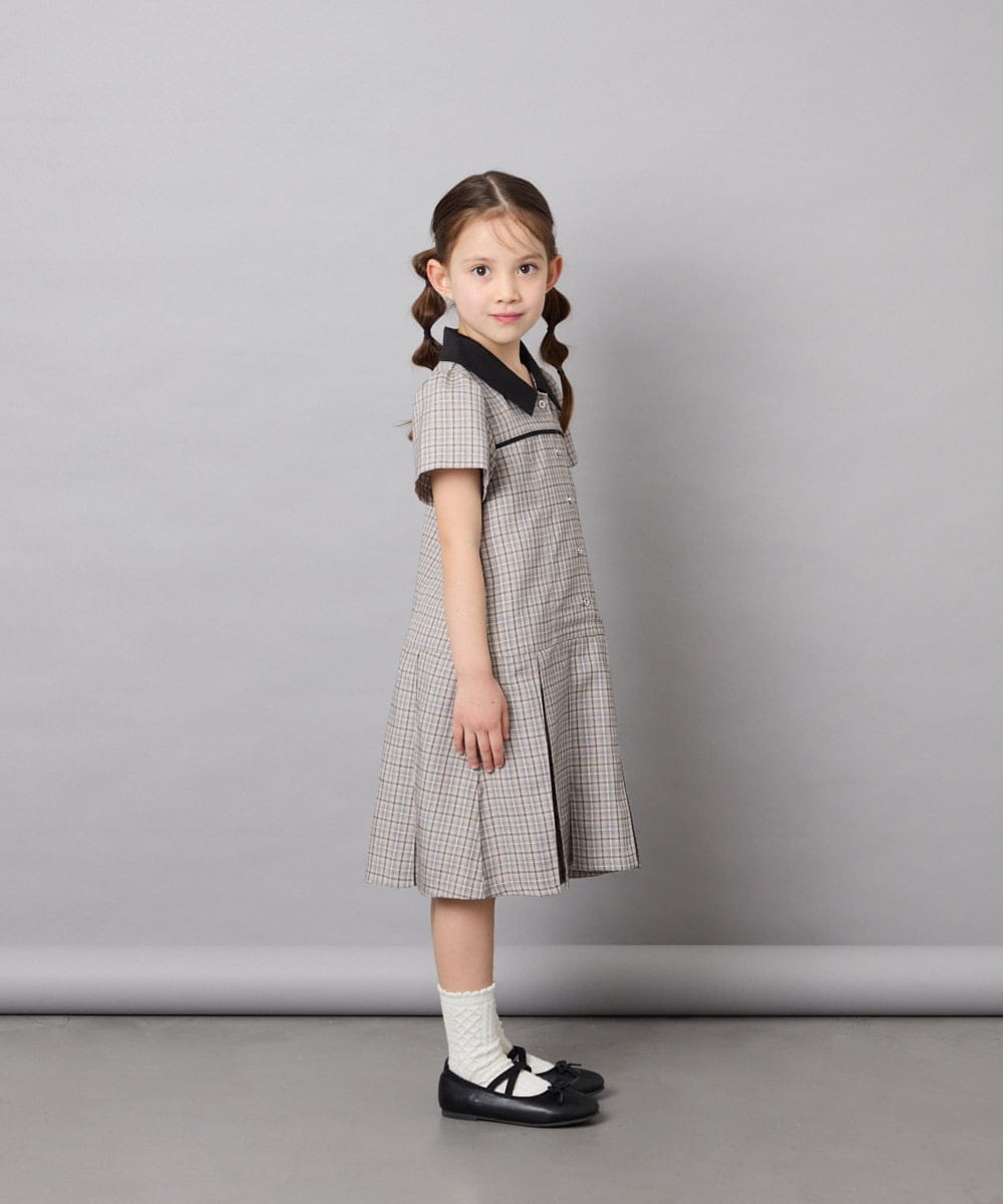 KJEFD55059 a.v.v KIDS(アー・ヴェ・ヴェ) [130-160]【洗える】タックプリーツ襟付きワンピース ベージュ