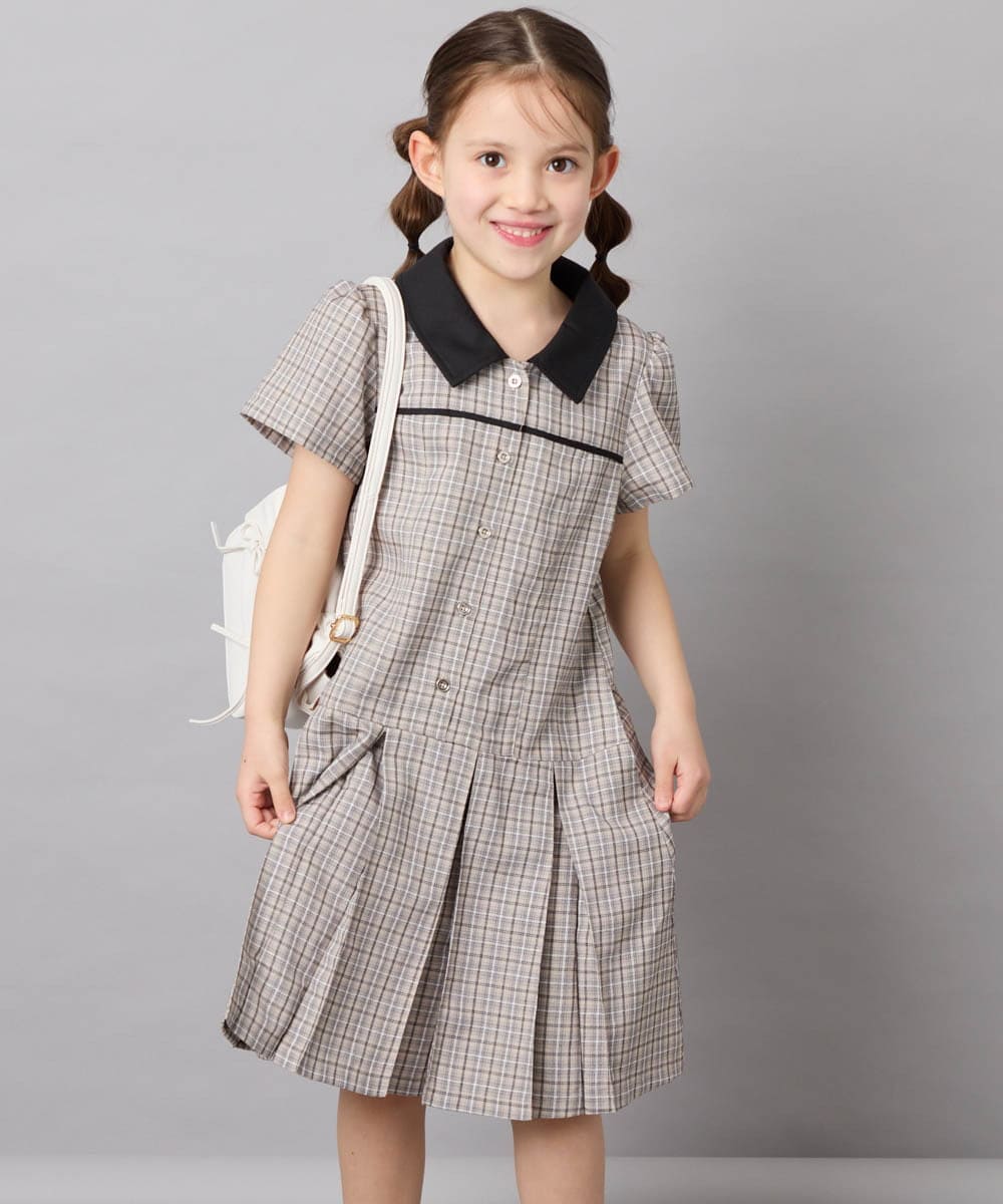 KJEFD55059 a.v.v KIDS(アー・ヴェ・ヴェ) [130-160]【洗える】タックプリーツ襟付きワンピース ベージュ