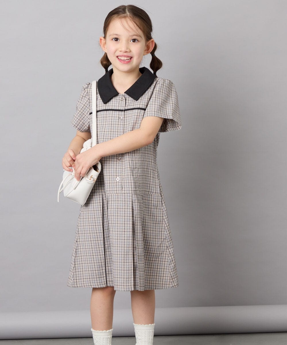 KJEFD55059 a.v.v KIDS(アー・ヴェ・ヴェ) [130-160]【洗える】タックプリーツ襟付きワンピース ベージュ