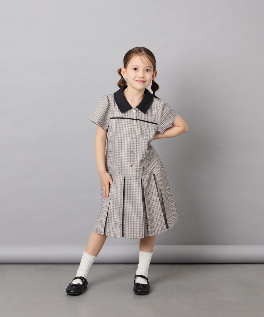 KJEFD55059 a.v.v KIDS(アー・ヴェ・ヴェ) [130-160]【洗える】タックプリーツ襟付きワンピース ベージュ