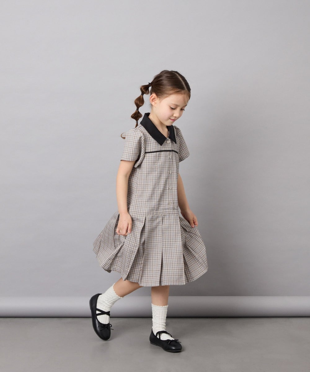 KJEFD55059 a.v.v KIDS(アー・ヴェ・ヴェ) [130-160]【洗える】タックプリーツ襟付きワンピース ベージュ