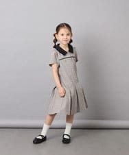 KJEFD55059 a.v.v KIDS(アー・ヴェ・ヴェ) [130-160]【洗える】タックプリーツ襟付きワンピース ベージュ