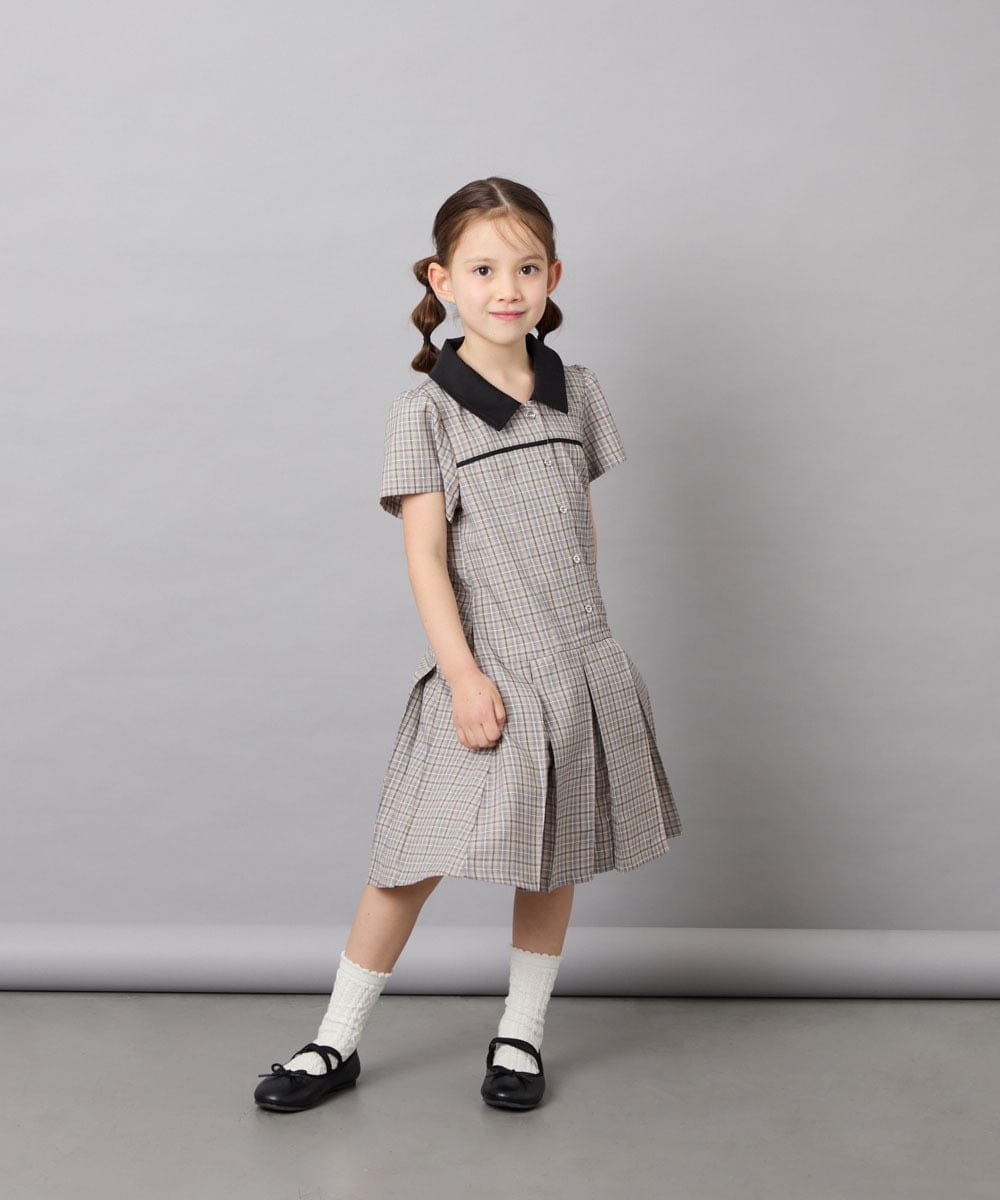 KJEFD55059 a.v.v KIDS(アー・ヴェ・ヴェ) [130-160]【洗える】タックプリーツ襟付きワンピース ベージュ
