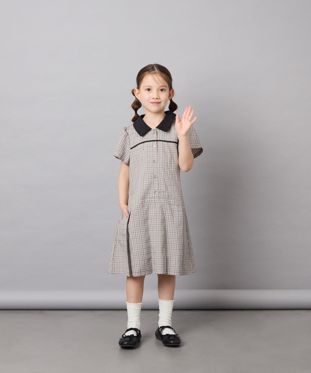 KJEFD55059 a.v.v KIDS(アー・ヴェ・ヴェ) [130-160]【洗える】タックプリーツ襟付きワンピース ベージュ