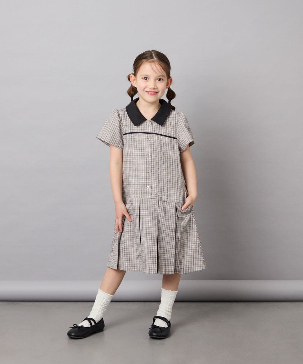 KJEFD55059 a.v.v KIDS(アー・ヴェ・ヴェ) [130-160]【洗える】タックプリーツ襟付きワンピース ベージュ