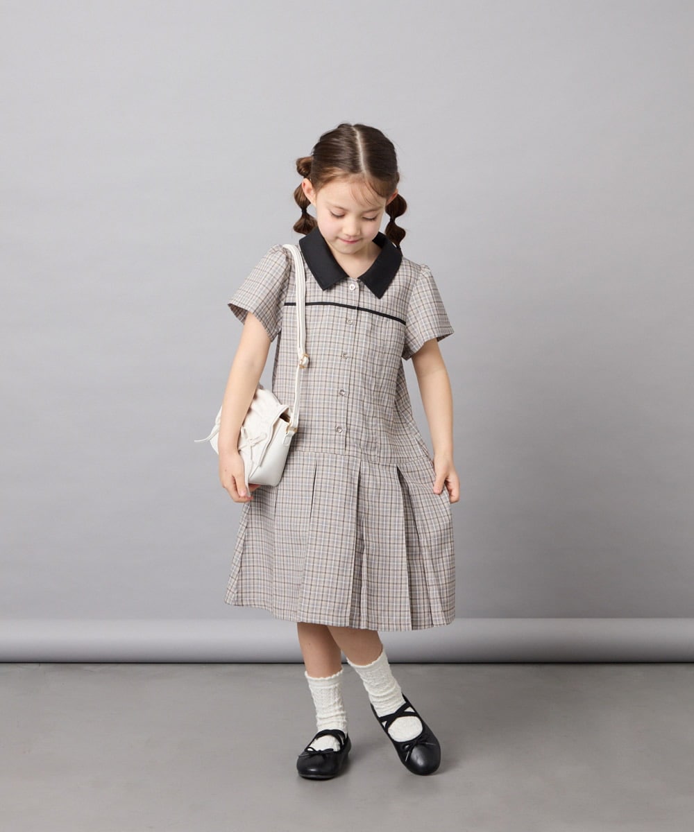 KJEFD55059 a.v.v KIDS(アー・ヴェ・ヴェ) [130-160]【洗える】タックプリーツ襟付きワンピース ベージュ