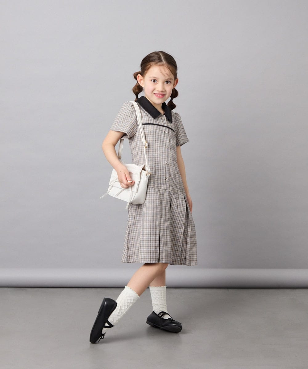 KJEFD55059 a.v.v KIDS(アー・ヴェ・ヴェ) [130-160]【洗える】タックプリーツ襟付きワンピース ベージュ