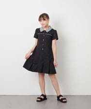 KJEFD55059 a.v.v KIDS(アー・ヴェ・ヴェ) [130-160]【洗える】タックプリーツ襟付きワンピース ブラック