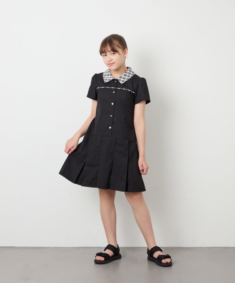KJEFD55059 a.v.v KIDS(アー・ヴェ・ヴェ) [130-160]【洗える】タックプリーツ襟付きワンピース ブラック