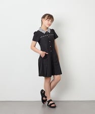 KJEFD55059 a.v.v KIDS(アー・ヴェ・ヴェ) [130-160]【洗える】タックプリーツ襟付きワンピース ブラック