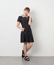 KJEFD55059 a.v.v KIDS(アー・ヴェ・ヴェ) [130-160]【洗える】タックプリーツ襟付きワンピース ブラック