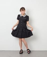 KJEFD55059 a.v.v KIDS(アー・ヴェ・ヴェ) [130-160]【洗える】タックプリーツ襟付きワンピース ブラック