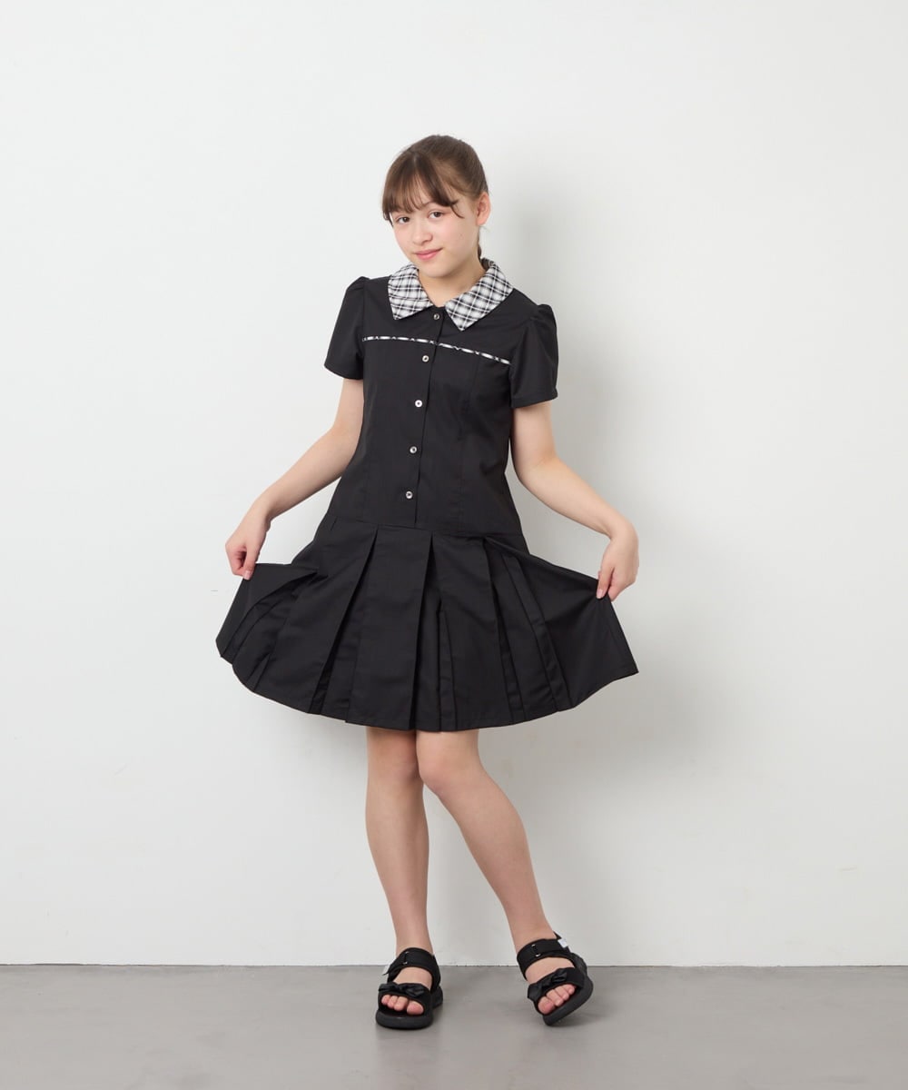 KJEFD55059 a.v.v KIDS(アー・ヴェ・ヴェ) [130-160]【洗える】タックプリーツ襟付きワンピース ブラック