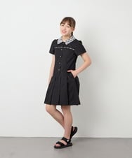 KJEFD55059 a.v.v KIDS(アー・ヴェ・ヴェ) [130-160]【洗える】タックプリーツ襟付きワンピース ブラック