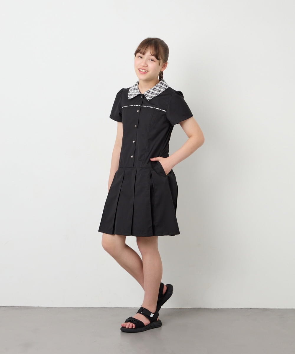 KJEFD55059 a.v.v KIDS(アー・ヴェ・ヴェ) [130-160]【洗える】タックプリーツ襟付きワンピース ブラック