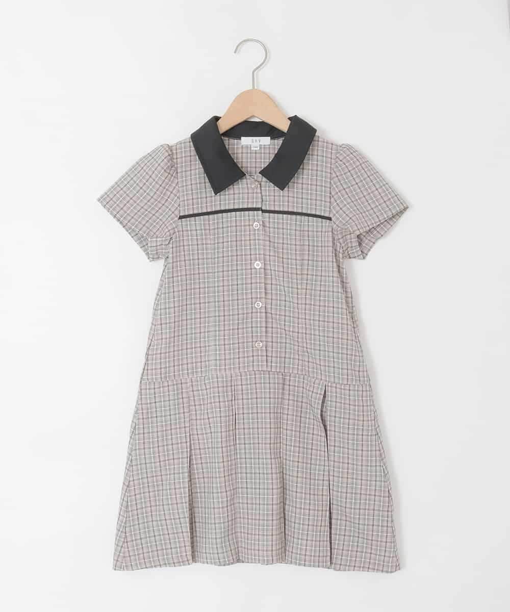 KJEFD55059 a.v.v KIDS(アー・ヴェ・ヴェ) [130-160]【洗える】タックプリーツ襟付きワンピース ベージュ