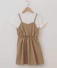 KJEFJ34034 a.v.v KIDS(アー・ヴェ・ヴェ) [100-130]バックリボンドッキングワンピース[WEB限定サイズ] ベージュ