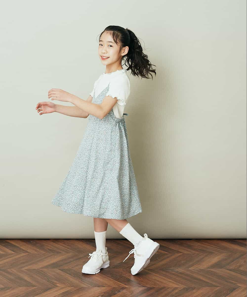KJEFP40034 a.v.v KIDS(アー・ヴェ・ヴェ) [120-130]フラワープリントバックリボンワンピース ミント