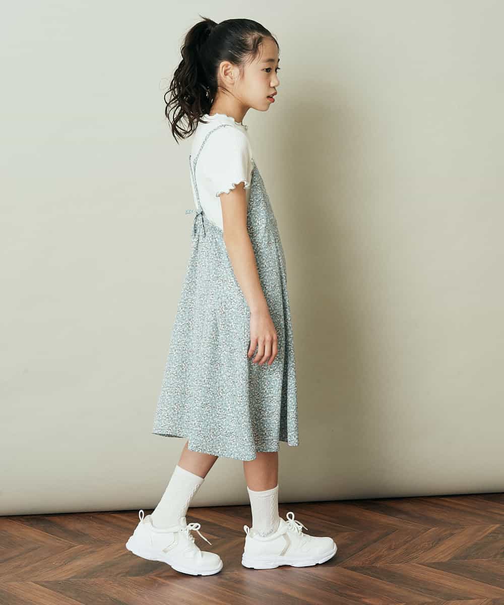 KJEFP40034 a.v.v KIDS(アー・ヴェ・ヴェ) [120-130]フラワープリントバックリボンワンピース ミント