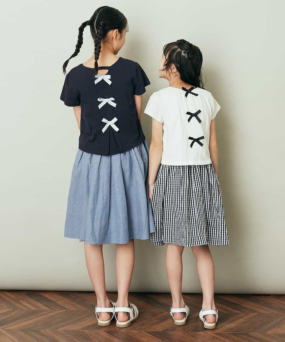 KJEFP41029 a.v.v KIDS(アー・ヴェ・ヴェ) [100-130]バックリボンドッキングワンピース ネイビー