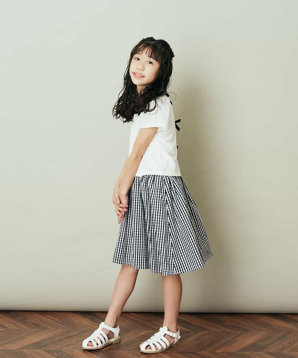 KJEFP41029 a.v.v KIDS(アー・ヴェ・ヴェ) [100-130]バックリボンドッキングワンピース ネイビー