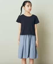 KJEFP41029 a.v.v KIDS(アー・ヴェ・ヴェ) [100-130]バックリボンドッキングワンピース ネイビー