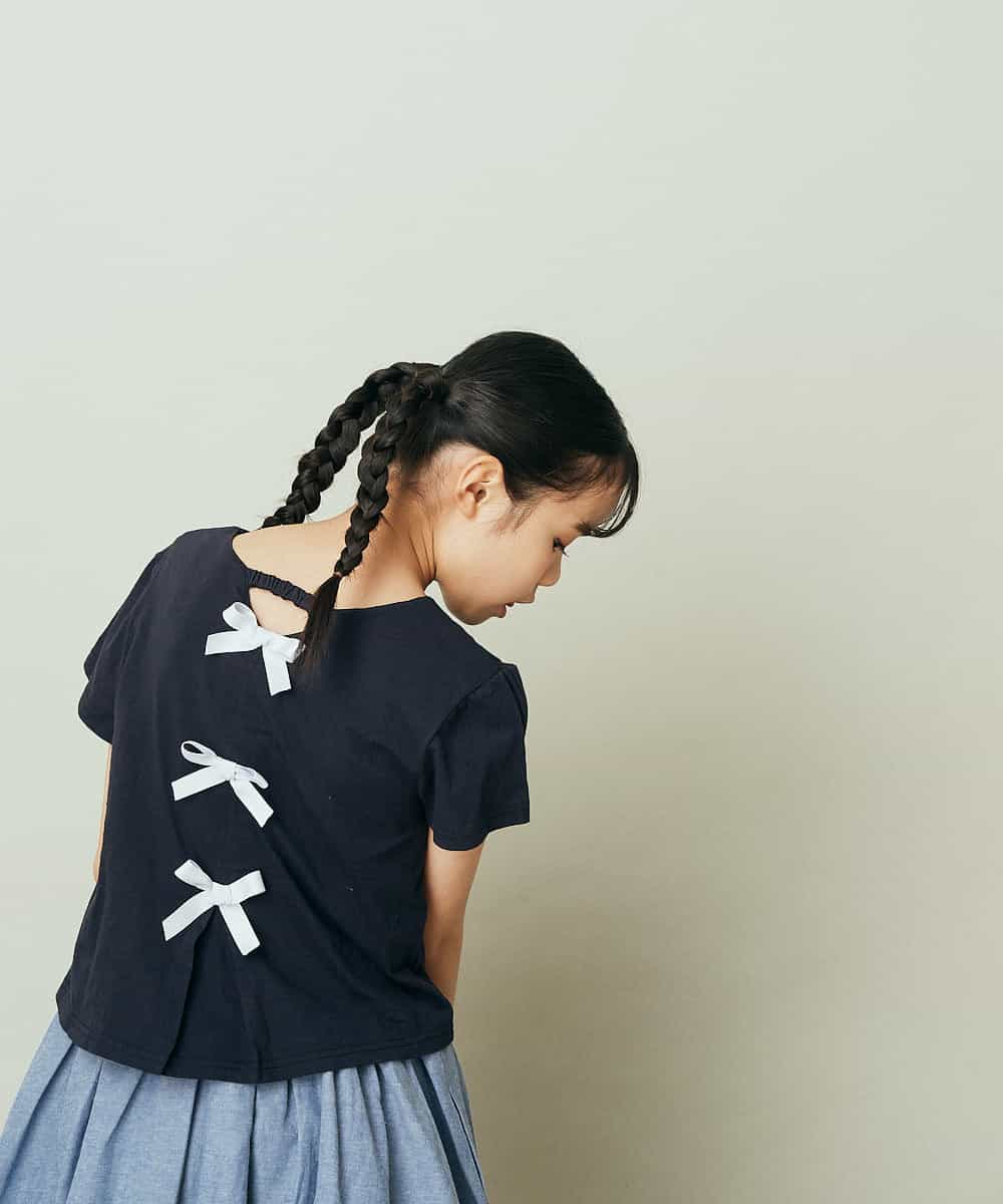 KJEFP41029 a.v.v KIDS(アー・ヴェ・ヴェ) [100-130]バックリボンドッキングワンピース ネイビー