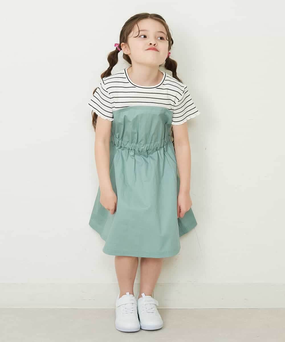 KJEFP44034 a.v.v KIDS(アー・ヴェ・ヴェ) [100-130]ボーダードッキングワンピース ミント