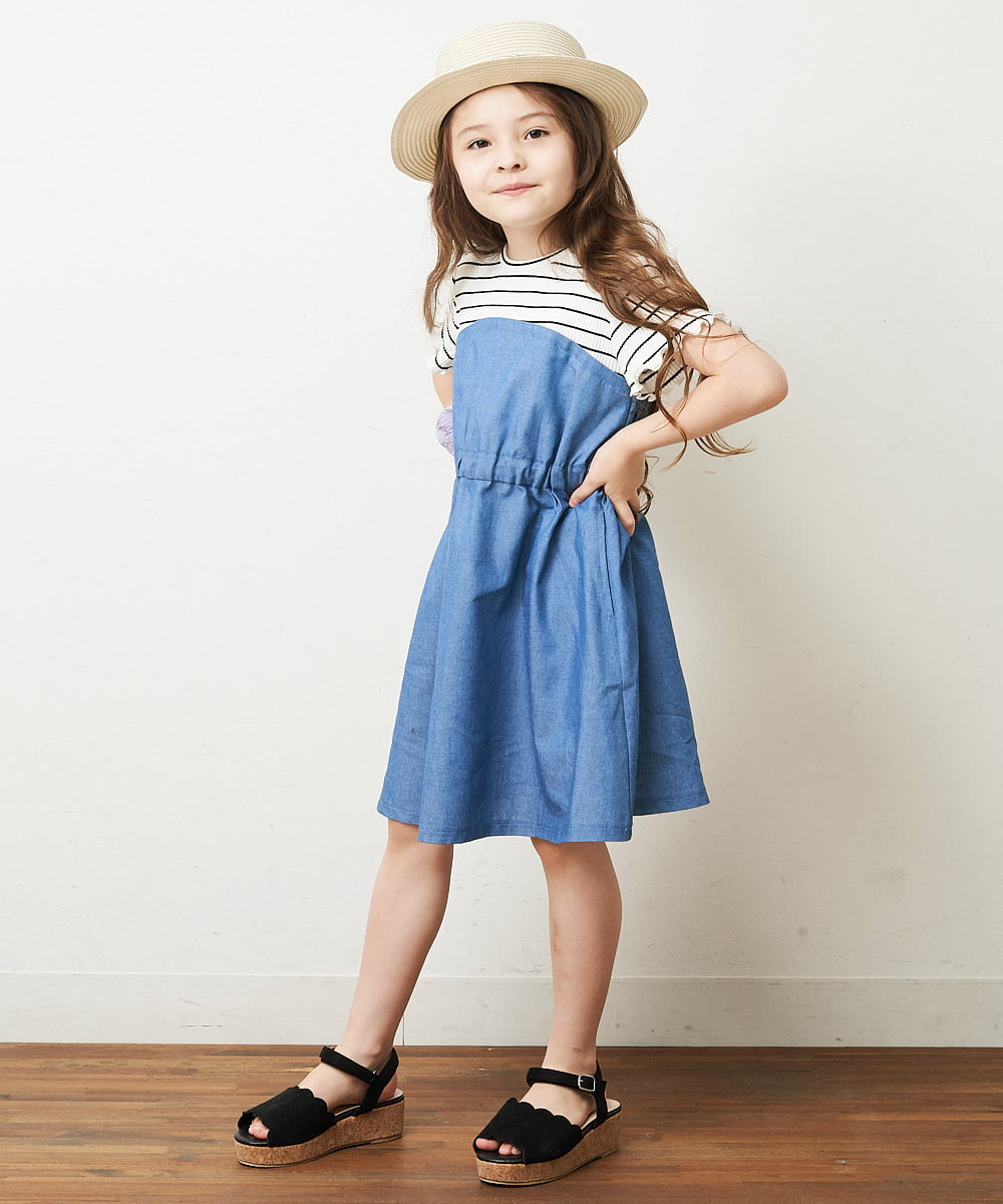 KJEFP44034 a.v.v KIDS(アー・ヴェ・ヴェ) [100-130]ボーダードッキングワンピース ミント