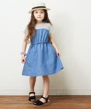 KJEFP44034 a.v.v KIDS(アー・ヴェ・ヴェ) [100-130]ボーダードッキングワンピース ブルー