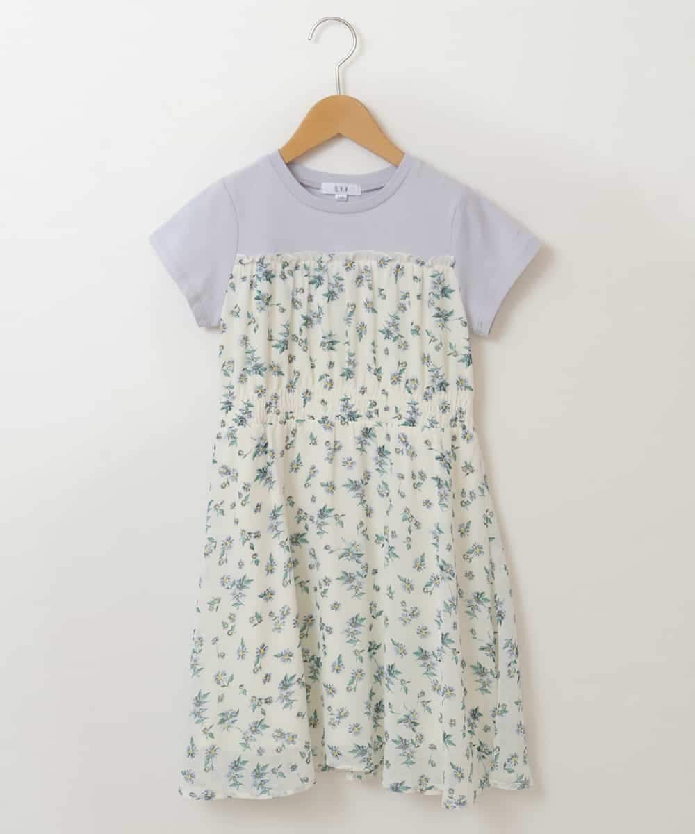 KJEFP45034 a.v.v KIDS(アー・ヴェ・ヴェ) [100-130]花柄シフォンドッキングワンピース ライトブルー