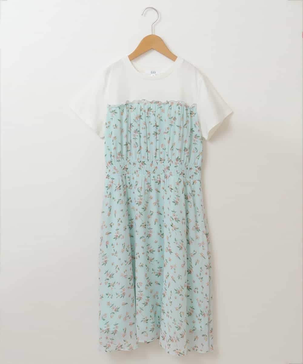 KJEFP45034 a.v.v KIDS(アー・ヴェ・ヴェ) [100-130]花柄シフォンドッキングワンピース ライトブルー