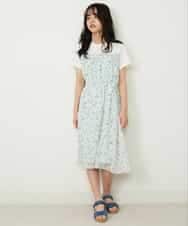 KJEFP45034 a.v.v KIDS(アー・ヴェ・ヴェ) [100-130]花柄シフォンドッキングワンピース ライトブルー