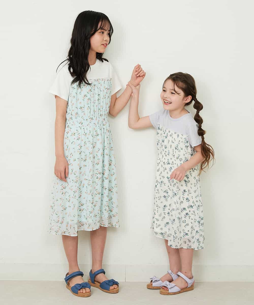 KJEFP45034 a.v.v KIDS(アー・ヴェ・ヴェ) [100-130]花柄シフォンドッキングワンピース ホワイト