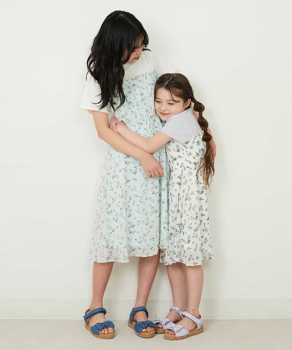 KJEFP45034 a.v.v KIDS(アー・ヴェ・ヴェ) [100-130]花柄シフォンドッキングワンピース ホワイト