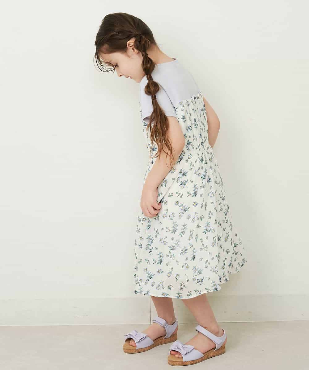 KJEFP45034 a.v.v KIDS(アー・ヴェ・ヴェ) [100-130]花柄シフォンドッキングワンピース ホワイト