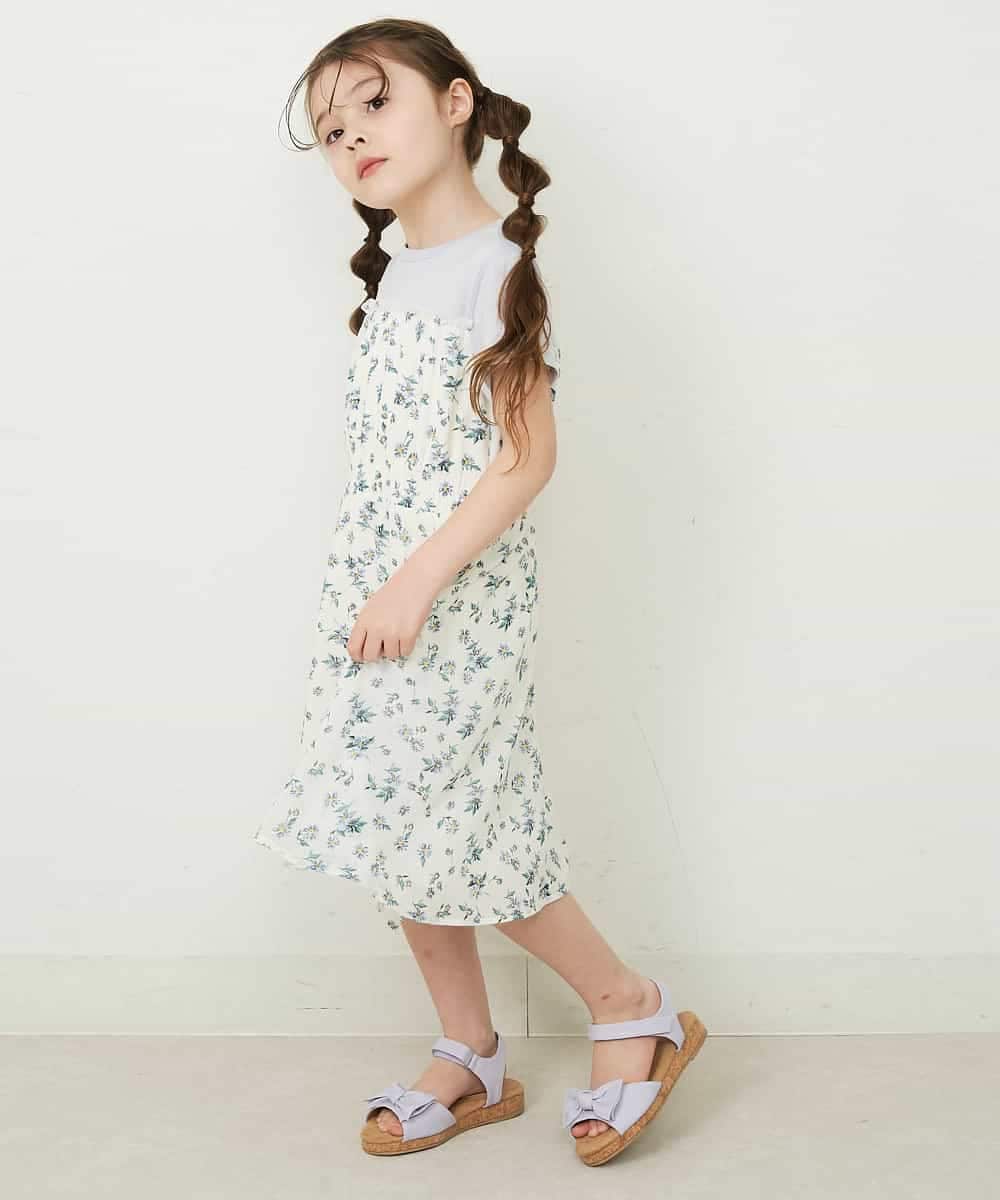 KJEFP45034 a.v.v KIDS(アー・ヴェ・ヴェ) [100-130]花柄シフォンドッキングワンピース ホワイト