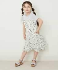 KJEFP45034 a.v.v KIDS(アー・ヴェ・ヴェ) [100-130]花柄シフォンドッキングワンピース ホワイト