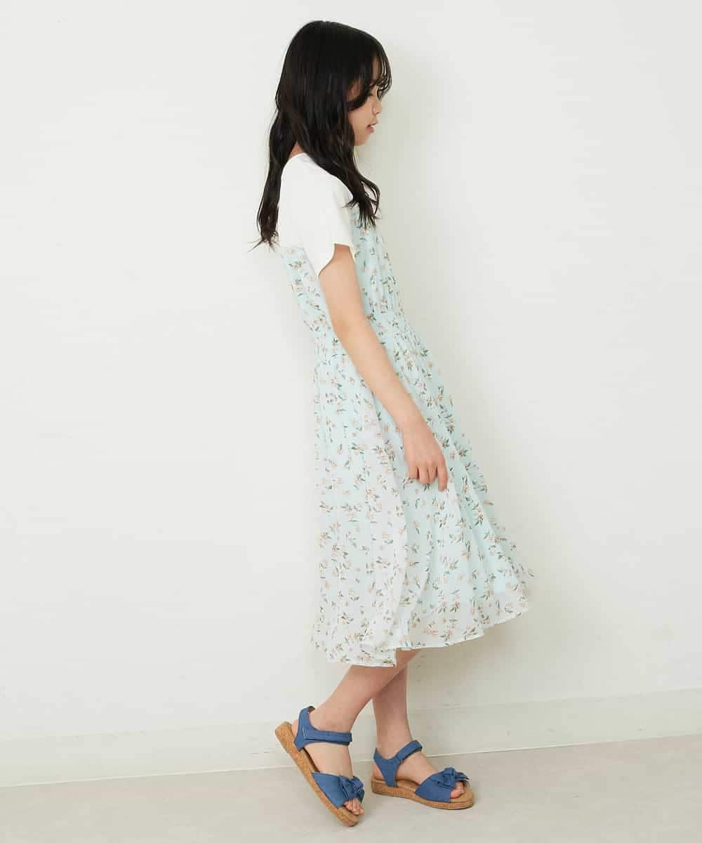 KJEFP45034 a.v.v KIDS(アー・ヴェ・ヴェ) [100-130]花柄シフォンドッキングワンピース ホワイト