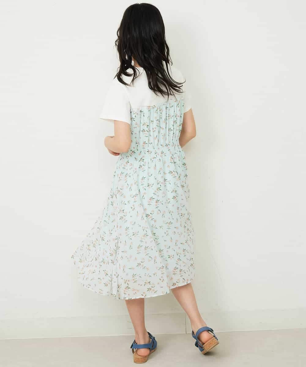 KJEFP45034 a.v.v KIDS(アー・ヴェ・ヴェ) [100-130]花柄シフォンドッキングワンピース ホワイト