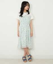 KJEFP45034 a.v.v KIDS(アー・ヴェ・ヴェ) [100-130]花柄シフォンドッキングワンピース ホワイト