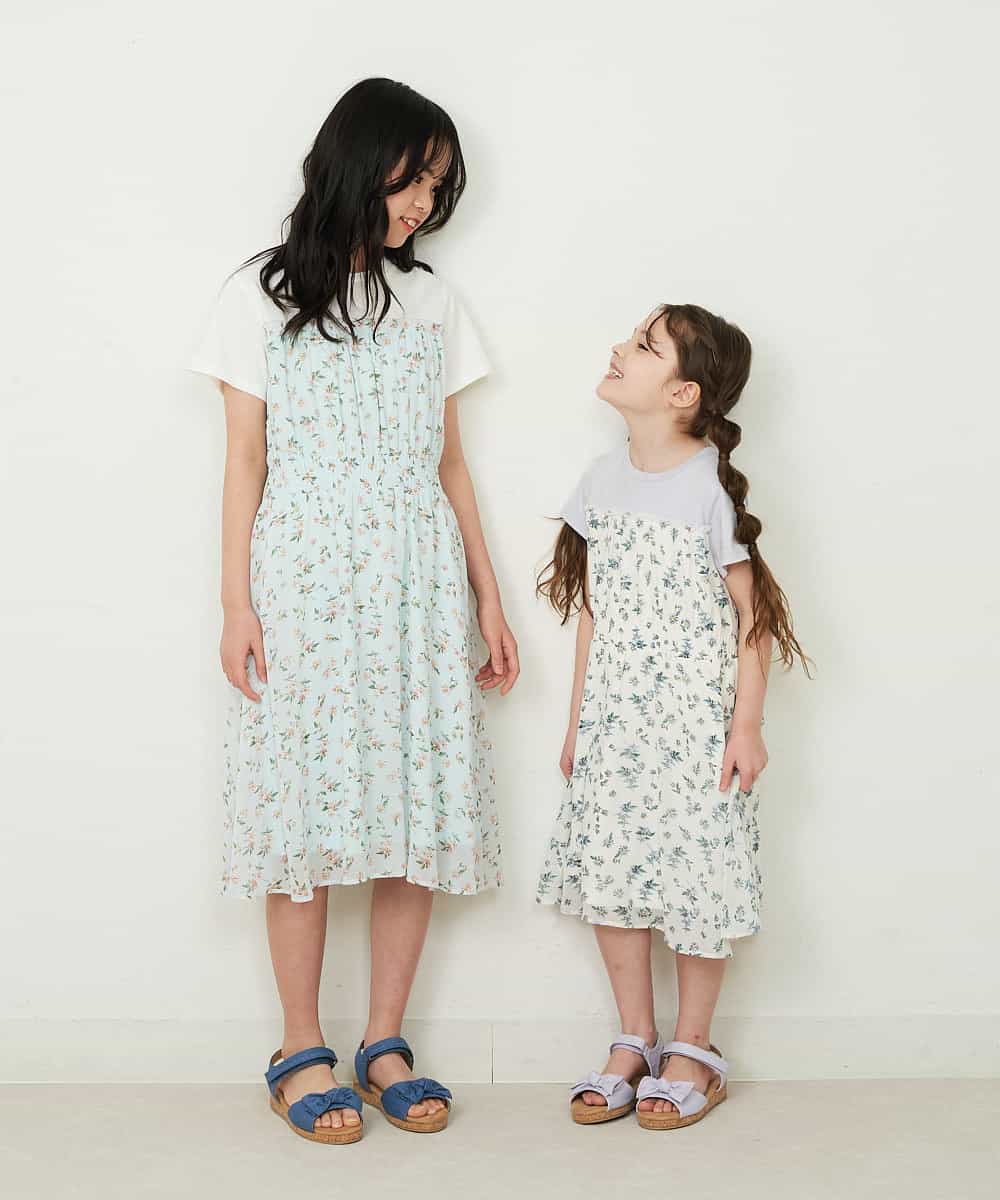 KJEFP45034 a.v.v KIDS(アー・ヴェ・ヴェ) [100-130]花柄シフォンドッキングワンピース ホワイト
