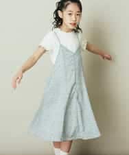 KJEFQ40039 a.v.v KIDS(アー・ヴェ・ヴェ) [140-150]フラワープリントバックリボンワンピース ミント