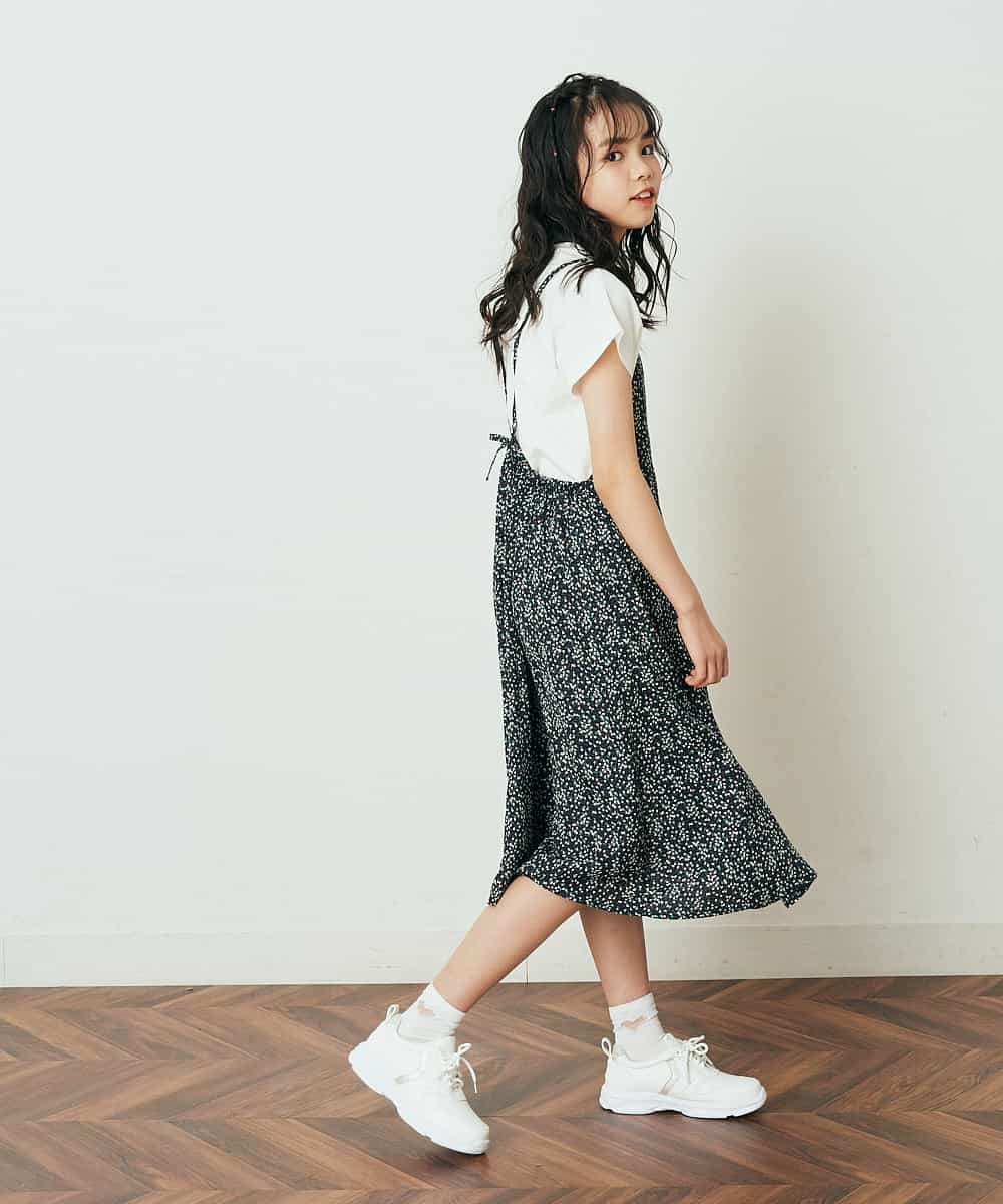 KJEFQ40039 a.v.v KIDS(アー・ヴェ・ヴェ) [140-150]フラワープリントバックリボンワンピース ネイビー